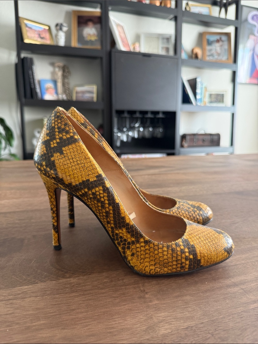 Zara Yellow Snakeskin Heel Pumps, size -8.5